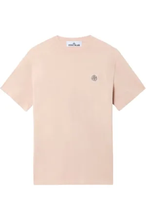 Stone Island Koszulki, Mężczyzna, Różowy, M, Koszulka z dzianiny z grubej przędzy z bawełny w kolorze Rosa Antico