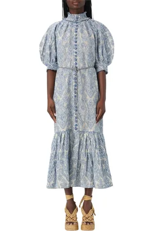 ZIMMERMANN Sukienki, Kobieta, Niebieski, M, Elegancka Sukienka w Damastowy Wzór Midi
