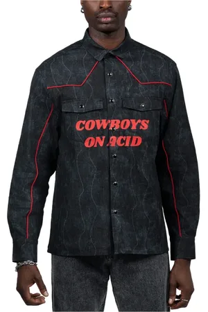 Pleasures Kurtki, Mężczyzna, Czarny, S, Denim, Koszula Acid Cowboy Denim Czarna