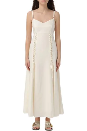 Twin-Set Sukienki, Kobieta, Beżowy, L, Elegancka Sukienka Maxi z Wiązaniem