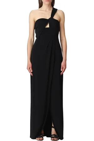 Patrizia Pepe Sukienki, Kobieta, Czarny, M, Elegancka Sukienka Maxi z Jednym Ramieniem