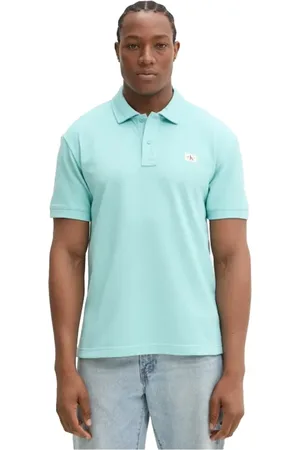 Calvin Klein Koszulki, Mężczyzna, Niebieski, S, Bawełna, Niebieski Polo z Logo Patch