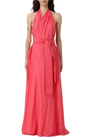 SEMICOUTURE Sukienki, Kobieta, Różowy, L, Stylowa Fuchsia Sukienka z Rozkloszowaną Sylwetką