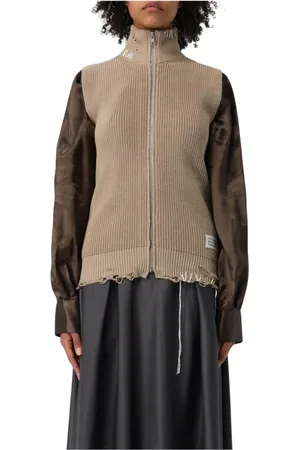 Maison Margiela Swetry, Kobieta, Beżowy, S, Beżowy Sweter z Zamkiem