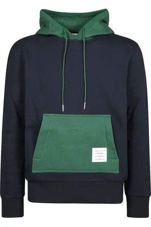 Thom Browne Bluzy, Mężczyzna, Niebieski, M, Bluza z kapturem w kolorze blokowanym z pętelką szczotkowaną
