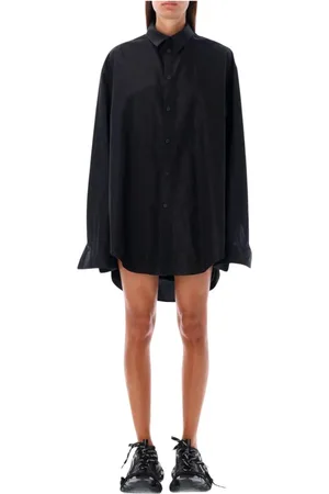 Balenciaga Sukienki, Kobieta, Czarny, S, Len, Czarna Bawełniana Oversizeowa Koszula