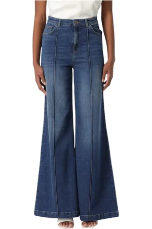 Twin-Set Jeansy, Kobieta, Niebieski, W30, Denim, Jeansyy z szerokimi nogawkami o wysokim stanie