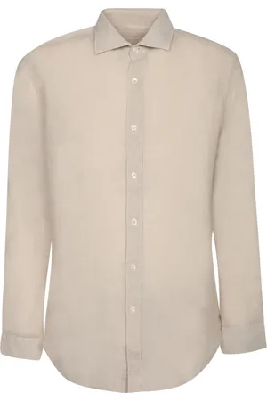 120% Lino Koszule, Mężczyzna, Beżowy, M, Koszula Slim Fit z Lnu