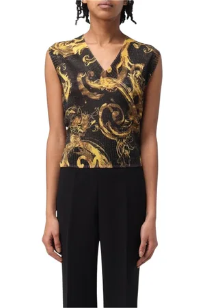 VERSACE Swetry, Kobieta, Czarny, S, Top bez rękawów z dzianiny z barokowym nadrukiem