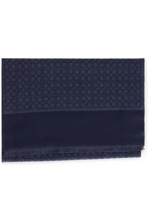 Salvatore Ferragamo Akcesoria, Mężczyzna, Niebieski, ONE SIZE, Kaszmir, Niebieski Szal Kaszmirowy z Wzorem Gancini