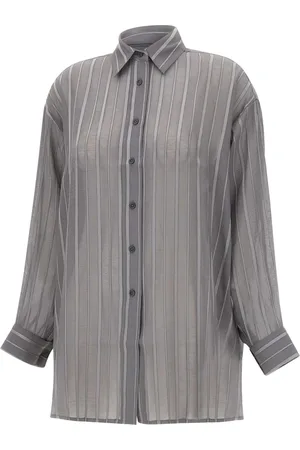 REMAIN Birger Christensen Bluzki, Kobieta, Szary, S, Szara Satynowa Koszula w Paski Oversize