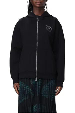 Pinko Bluzy, Kobieta, Czarny, S, Czarny Zip Up Hoodie Sweatshirt