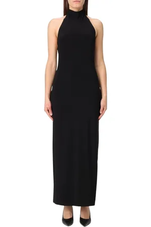 Norma Kamali Sukienki, Kobieta, Czarny, S, Spandex, Czarna Sukienka Maxi z Dekoltem na Szyi