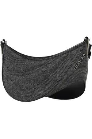 MUGLER Torebki, Kobieta, Czarny, ONE SIZE, Denim, Czarna Torebka na Ramię z Denimu