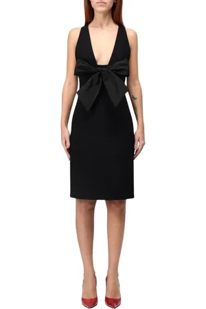 Dsquared2 Sukienki, Kobieta, Czarny, S, Złota Kokardka Midi Sukienka