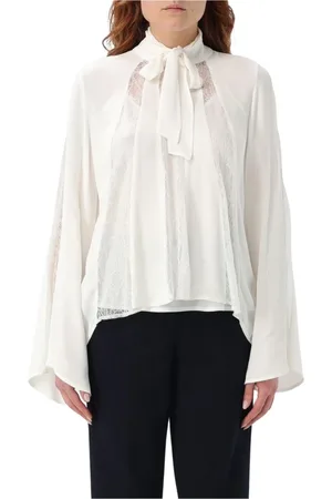 Twin-Set Bluzki, Kobieta, Biały, 2XL, Czarna Koronkowa Jedwabna Bluzka
