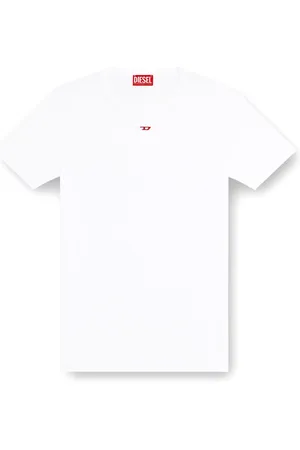 Diesel Koszulki, Mężczyzna, Biały, L, Bawełna, Prążkowany T-shirt z bawełny z naszywką z logo