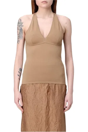Max Mara Koszulki, Kobieta, brązowy, XS, Brązowy Bezrękawnik z Dzianiny