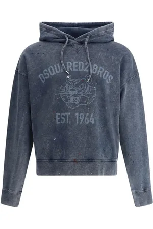 Dsquared2 Bluzy, Mężczyzna, Niebieski, XL, Klasyczny Hoodie z Maxi Printem