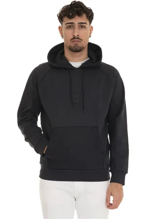 HUGO BOSS Bluzy, Mężczyzna, Niebieski, S, Bluza z kapturem w żebrowanym stylu z kieszeniami