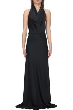 SIMONA CORSELLINI Sukienki, Kobieta, Czarny, L, Czarna Sukienka Maxi z Satyny