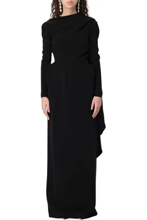 Balenciaga Sukienki, Kobieta, Czarny, S, Len, Elegancka Sukienka Maxi z Dekoltem w Łódkę