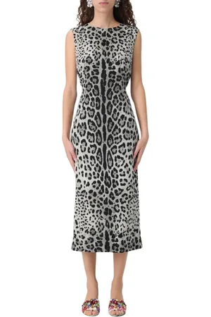 Dolce & Gabbana Sukienki, Kobieta, Wielobarwność, M, Kolorowa Sukienka Midi z Wzorem Leoparda