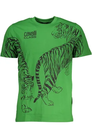 Roberto Cavalli Koszulki, Mężczyzna, Zielony, L, T-shirt z nadrukiem i logo
