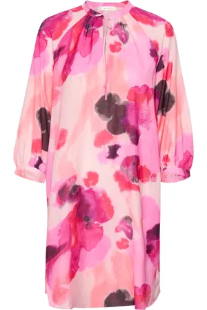 INWEAR Sukienki, Kobieta, Różowy, M, Bawełna, Różowy Tunic Dress Watercolor Drops