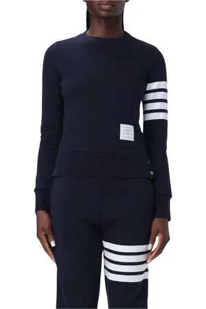 Thom Browne Bluzy, Kobieta, Niebieski, S, Paski Crewneck Sweatshirt w Niebieskim