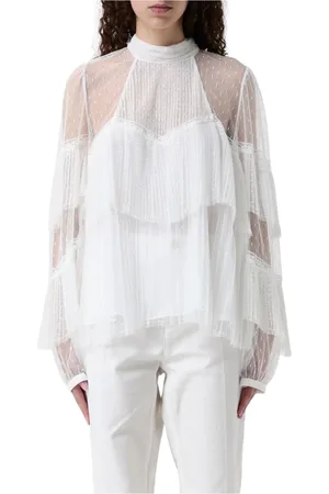 Twin-Set Bluzki, Kobieta, Biały, S, Ruffle High Neck Blouse