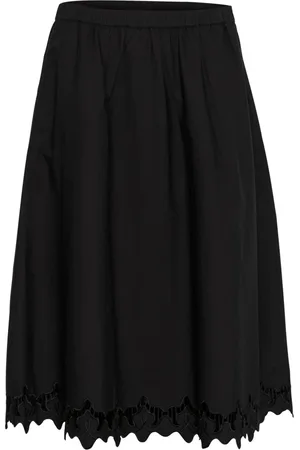 Karen by Simonsen Sukienki, Kobieta, Czarny, M, Bawełna, Elegancka Spódnica Victoria z Haftowanymi Szczegółami