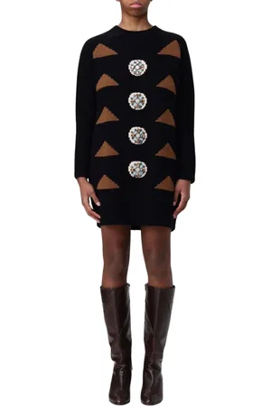Max Mara Sukienki, Kobieta, Czarny, M, Elegancka Geometryczna Dzianinowa Mini Sukienka