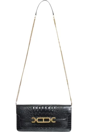 Tom Ford Torebki, Kobieta, Czarny, ONE SIZE, Skóra, Czarna Krokodyl Łańcuchowa Torba na Ramię