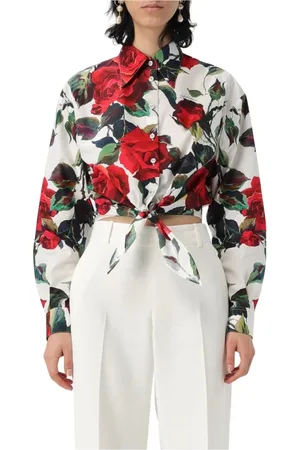 Dolce & Gabbana Bluzki, Kobieta, Wielobarwność, L, Różowa Kwiatowa Bluzka z Wiązaniem