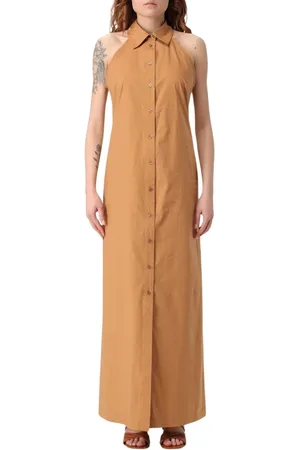 Twin-Set Sukienki, Kobieta, Beżowy, L, Beżowa Sukienka Maxi z Dekoltem Halter