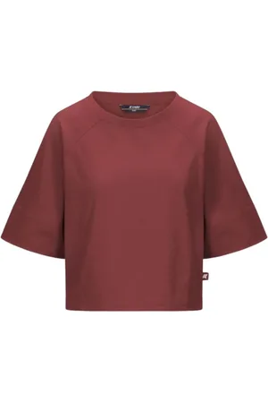 K-Way Koszulki, Kobieta, brązowy, XS, Szeroki dekolt T-shirt z bawełny