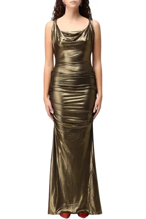 Vivienne Westwood Sukienki, Kobieta, Zielony, L, Złota Metaliczna Sukienka Maxi