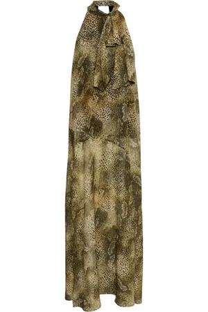 Gestuz Sukienki, Kobieta, Wielobarwność, 2XL, Poliester, Złota Sukienka Maxi z Paskiem