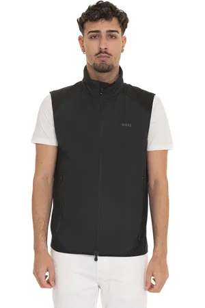 HUGO BOSS Kurtki, Mężczyzna, Czarny, 2XL, Kamizelka z Mikrowzorem na Zamek