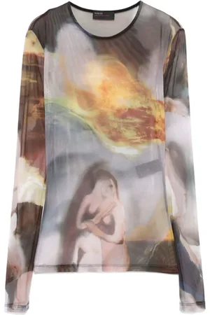 MUGLER Koszulki, Kobieta, Wielobarwność, S, Sunset Sees Mesh Top