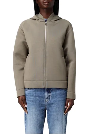 Max Mara Bluzy, Kobieta, Zielony, M, Zielona Kurtka z Kapturem Neoprenowa Zip Up