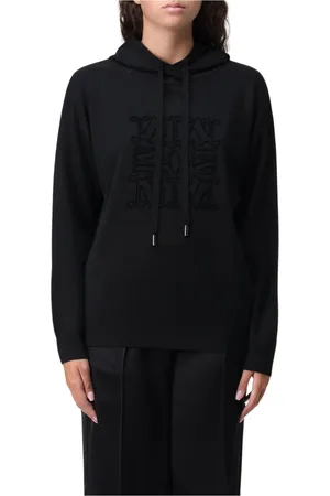 Max Mara Bluzy, Kobieta, Czarny, S, Kaszmir, Czarna Bluza z Haftowanym Logo