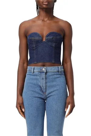 MAGDA BUTRYM Koszulki, Kobieta, Niebieski, S, Denim, Denim Koronkowy Top Stylowy i wszechstronny