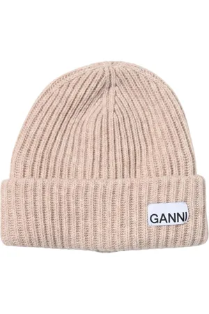 Ganni Akcesoria, Kobieta, Beżowy, ONE SIZE, Żółta ściągana czapka z dzianiny