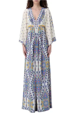 Etro Sukienki, Kobieta, Niebieski, XS, Niebieska Sukienka Maxi z Paisleyem