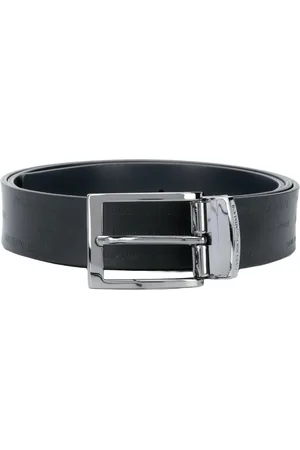 Emporio Armani Akcesoria, Mężczyzna, Czarny, ONE SIZE, Skóra, Pasek z odwracalnymi literami, czarno-niebieska skóra