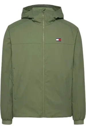 Tommy Hilfiger Kurtki, Mężczyzna, Zielony, L, Zielona Kurtka z Kapturem - Naszywka
