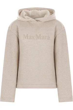 Max Mara Bluzy, Kobieta, Beżowy, XS, Bawełna, Bluza z Kapturem z Haftowanym Logo