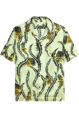 DRIES VAN NOTEN Koszule, Mężczyzna, Zielony, L, Koszula z hawajskim kołnierzem i nadrukiem oset